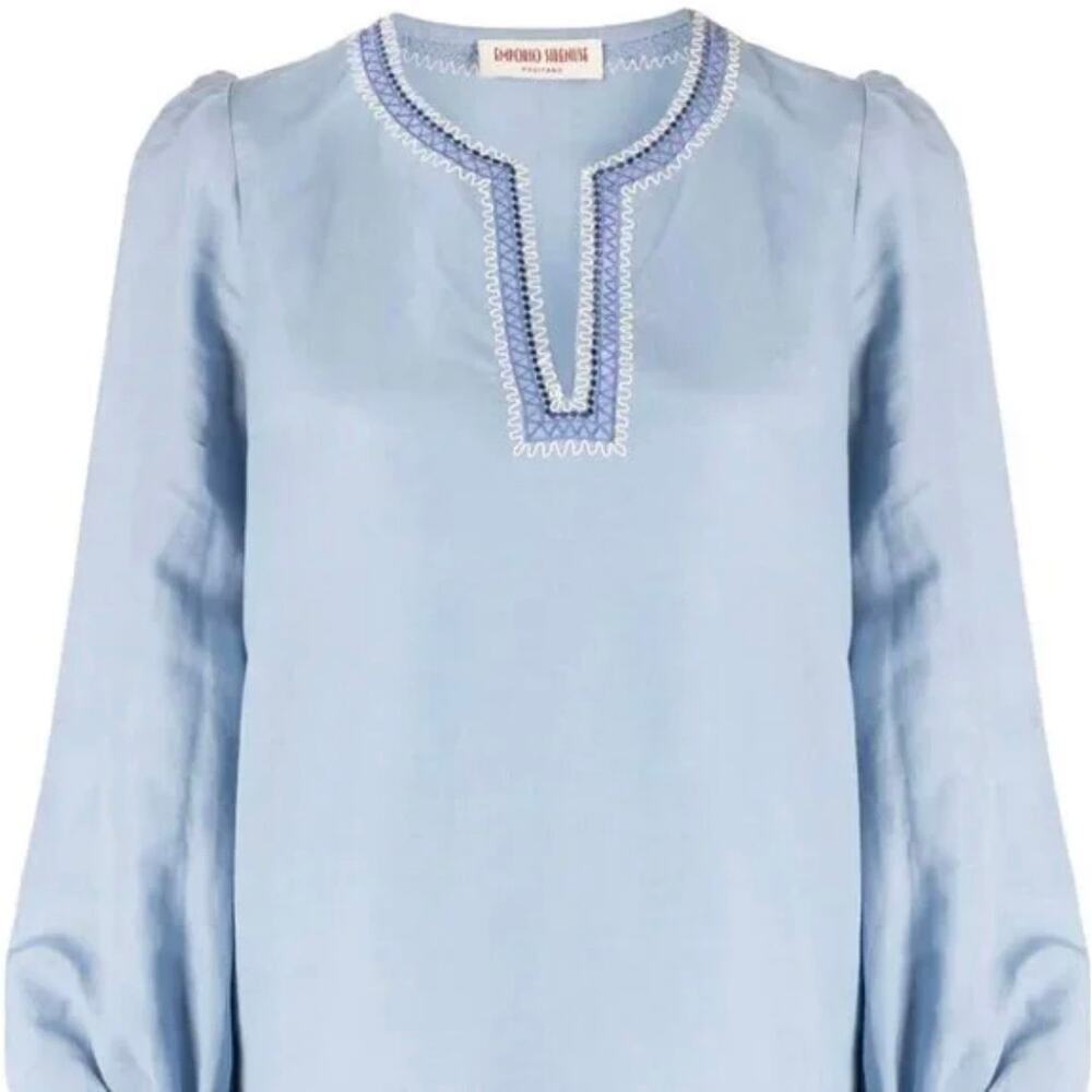 Emporio Sirenuse Positano Vera Embroidered Blouse In Blue NWOT Sz US 8/ IT 44 - Picture 3 of 16